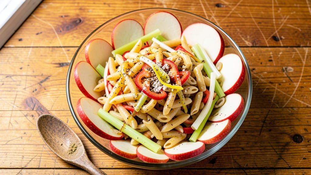 Apple Spice Junction Pasta Salad Recipe: Celery-Pepper Crunch Meets Warm Apple Sweetness