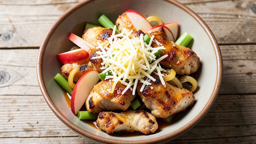 Apple Cheddar Chicken Recipe: Crunchy Celery-Pepper Bites with Tangy Sweet Glaze