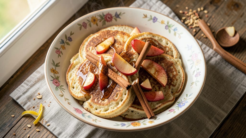 Apple Cinnamon Oatmeal Pancakes Recipe: Spiced Warmth and Crunchy Topping Combo