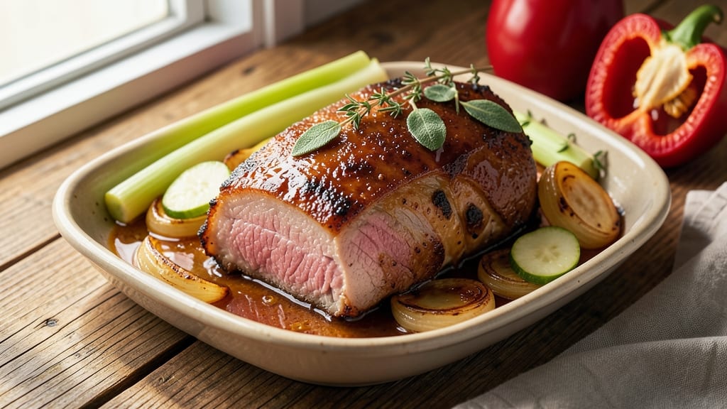 Apple Glazed Pork Roast Recipe: Celery-Pepper Crunch Meets Sticky Caramelized Sweetness
