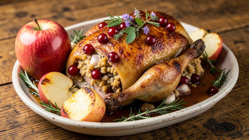 Apple and Cranberry Roasted Chicken Recipe: Juicy Meat with Sweet-Tart Fruit Crunch
