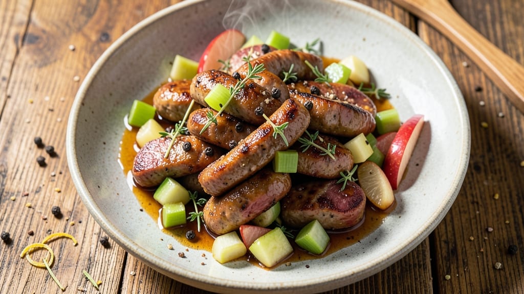 Homemade Chicken Apple Sausage Recipe: Sweet-Tart Braise With Celery Pepper Crunch