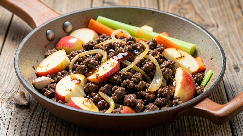 Ground Beef and Apple Recipe: Sweet-Savory Braise With Crisp Celery Bites