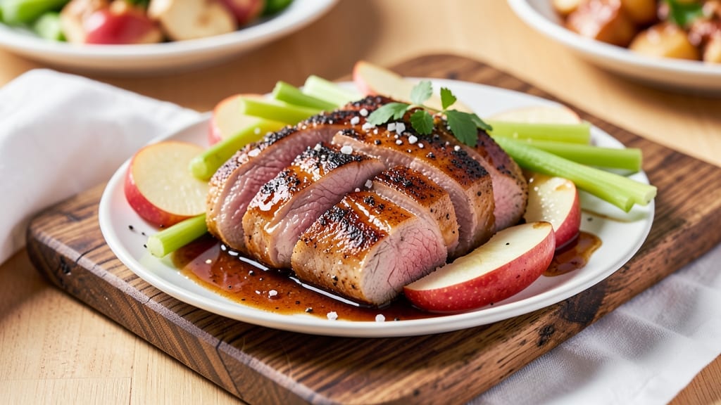 Apple Bourbon Pork Tenderloin Recipe: Smoky Caramelized Glaze With Celery-Pepper Crunch
