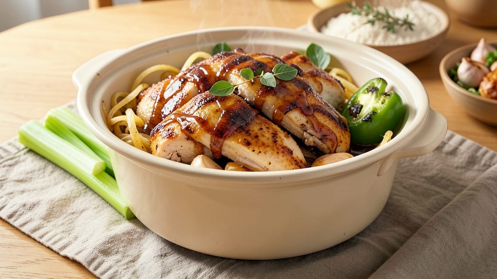 Slow Cooker Apple Cider Pulled Chicken Recipe: Spiced Cider Braise With Celery-Pepper Bite