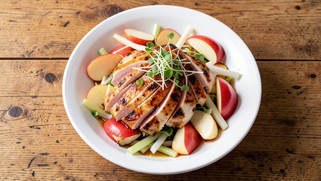 Grilled Chicken, Apple, and Celery Salad Recipe: Herb-Kissed Crunch With Warm Apple Vinaigrette