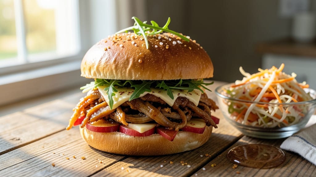 Slow Cooker Apple Cider Pulled Chicken Sandwiches Recipe: Spiced Cider Shreds With Crunchy Celery-Pepper Topping