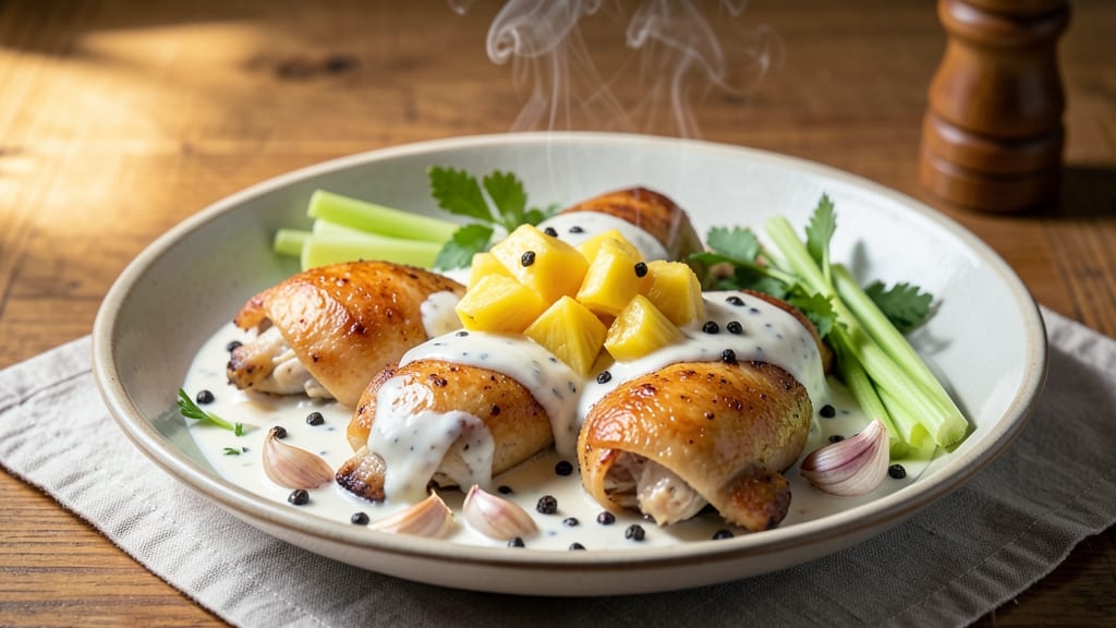 Chicken With Coconut Milk and Pineapple Filipino Recipe: Tropical-Creamy Simmer with Celery Pepper Zing