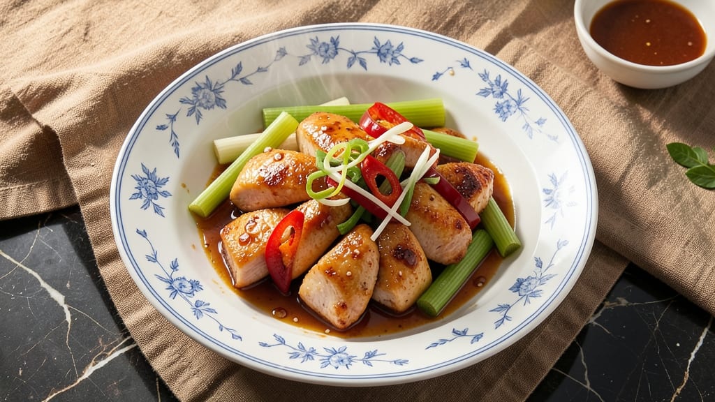 Apple Chicken Recipe Chinese: Celery-Pepper Stir-Fry With Honey-Soy Gloss