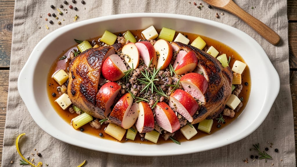 Apple Stuffed Boneless Pork Loin Roast Recipe: Celery-Pepper Crunch Meets Sweet Apple Caramel